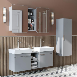 Mobile bagno sospeso doppio lavabo specchio colonna 120 cm grigio Mistral