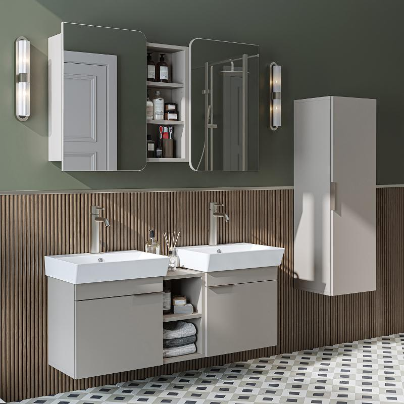 Mobile bagno sospeso doppio lavabo specchio colonna 120 cm tortora Mistral