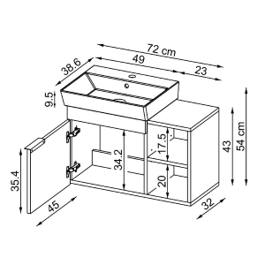 Mobile bagno sospeso lavabo 72 cm grigio Mistral