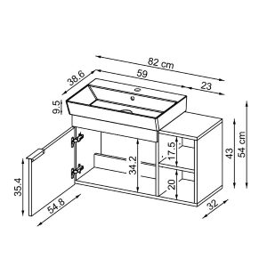 Mobile bagno sospeso lavabo 82 cm grigio Mistral