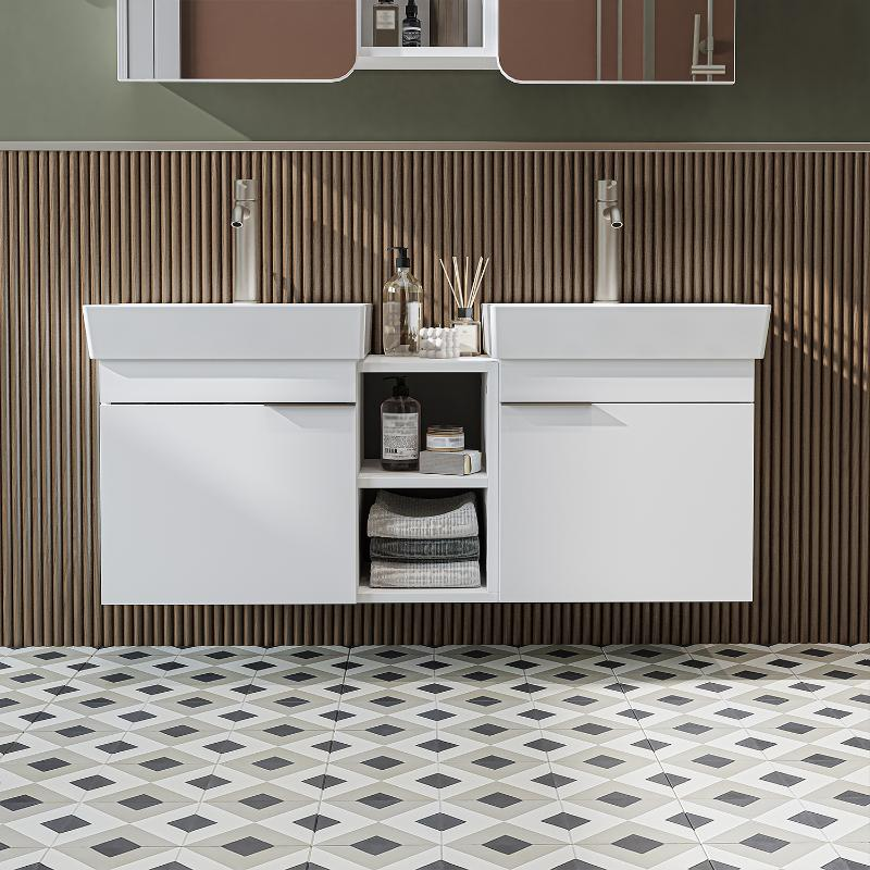 Mobile bagno sospeso doppio lavabo 120 cm bianco Mistral