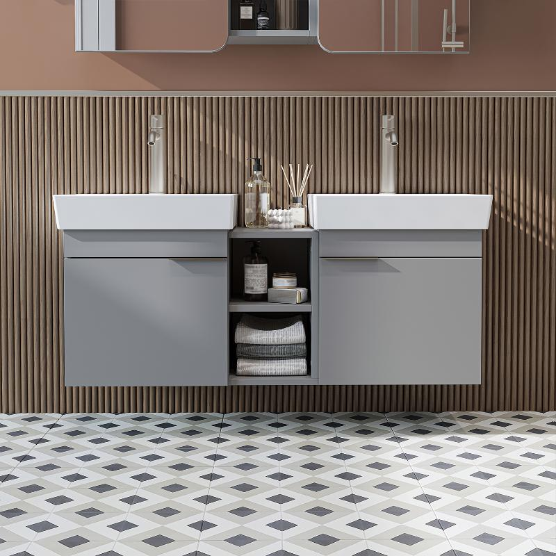 Mobile bagno sospeso doppio lavabo 120 cm grigio Mistral