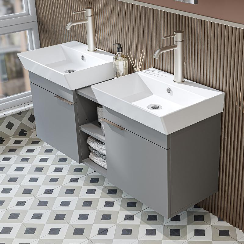 Mobile bagno sospeso doppio lavabo 120 cm grigio Mistral