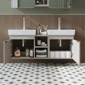Mobile bagno sospeso doppio lavabo 120 cm tortora Mistral