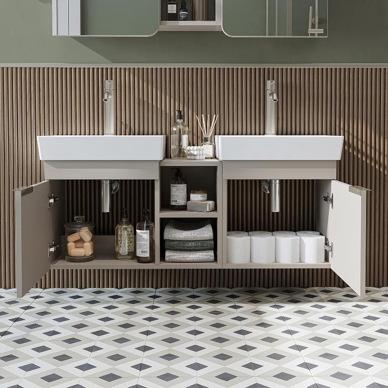 Mobile bagno sospeso doppio lavabo 120 cm tortora Mistral