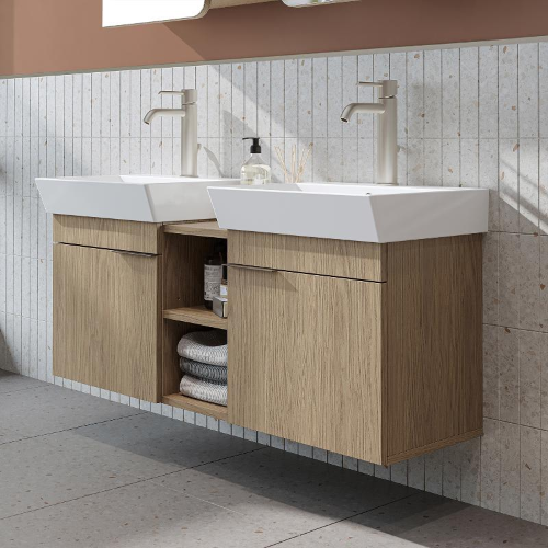 Mobile bagno sospeso doppio lavabo 120 cm rovere Mistral