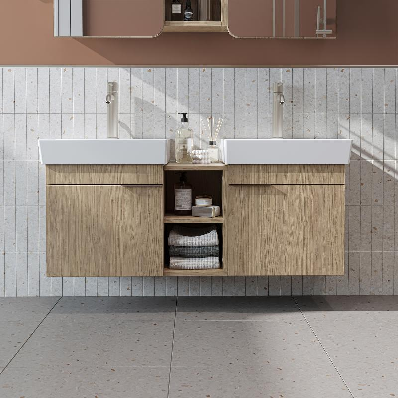 Mobile bagno sospeso doppio lavabo 120 cm rovere Mistral