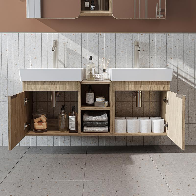 Mobile bagno sospeso doppio lavabo 120 cm rovere Mistral