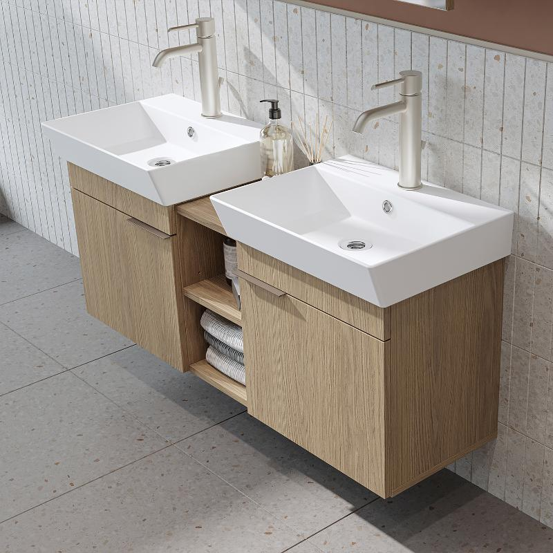 Mobile bagno sospeso doppio lavabo 120 cm rovere Mistral
