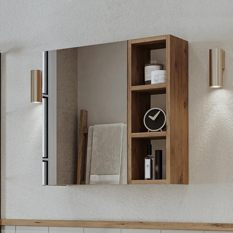 Specchio bagno contenitore 1 anta mensole 65xH60 rovere Ocean