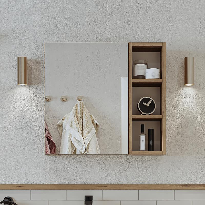 Specchio bagno contenitore 1 anta mensole 65xH60 rovere Ocean