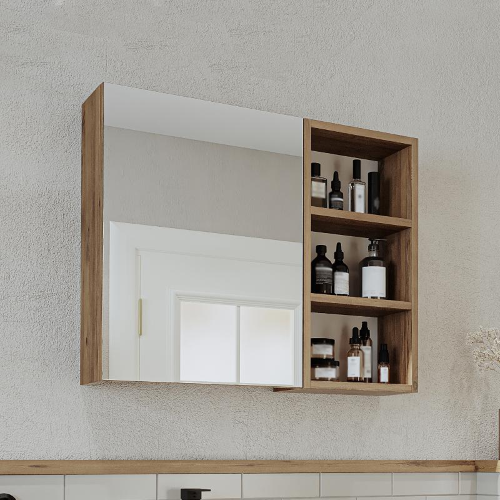 Specchio bagno contenitore 1 anta mensole 75xH60 rovere Ocean