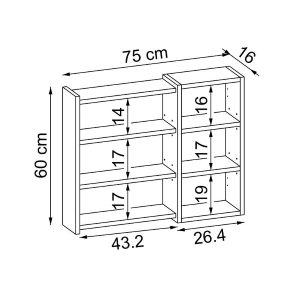 Specchio bagno contenitore 1 anta mensole 75xH60 rovere Ocean