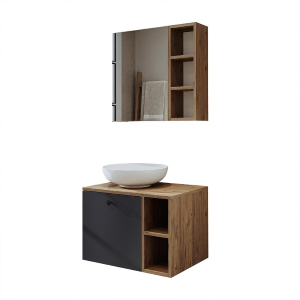 Mobile bagno sospeso lavabo appoggio specchio 65 cm rovere antracite Ocean