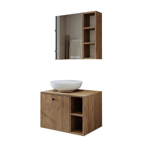 Mobile bagno sospeso lavabo appoggio specchio 65 cm rovere Ocean