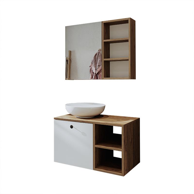 Mobile bagno sospeso lavabo appoggio specchio 75 cm rovere bianco Ocean