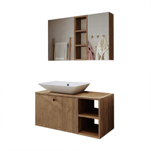 Mobile bagno sospeso lavabo appoggio rettangolare specchio 95 cm rovere Ocean