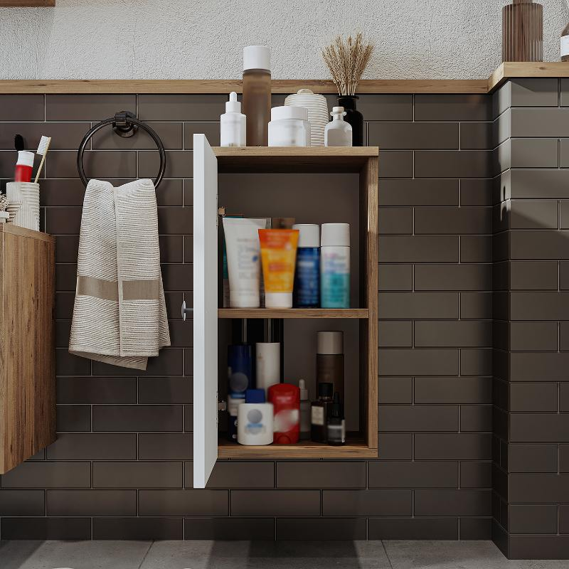 Colonna bagno bassa sospesa 1 anta 35xH60 cm rovere bianco Ocean
