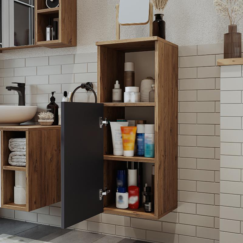 Colonna bagno sospesa 1 anta vano 35xH90 cm rovere antracite Ocean
