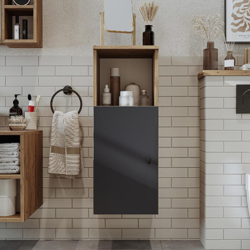 Colonna bagno sospesa 1 anta vano 35xH90 cm rovere antracite Ocean