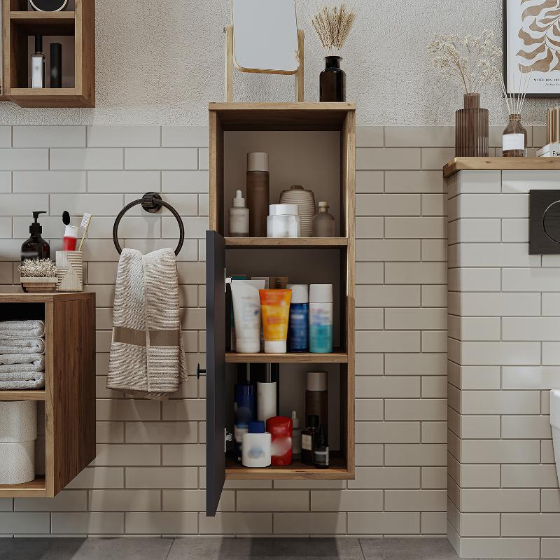 Colonna bagno sospesa 1 anta vano 35xH90 cm rovere antracite Ocean