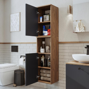 Colonna bagno alta sospesa 2 anta vano 35xH150 cm rovere antracite Ocean