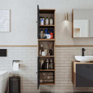 Colonna bagno alta sospesa 2 anta vano 35xH150 cm rovere antracite Ocean