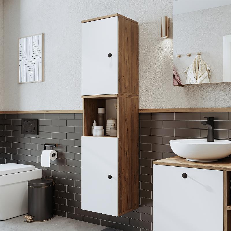 Colonna bagno alta sospesa 2 anta vano 35xH150 cm rovere bianco Ocean