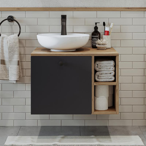 Mobile bagno sospeso lavabo appoggio 65 cm rovere antracite Ocean