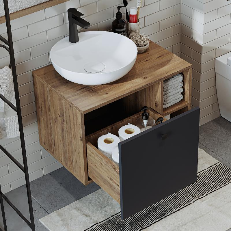 Mobile bagno sospeso lavabo appoggio 65 cm rovere antracite Ocean