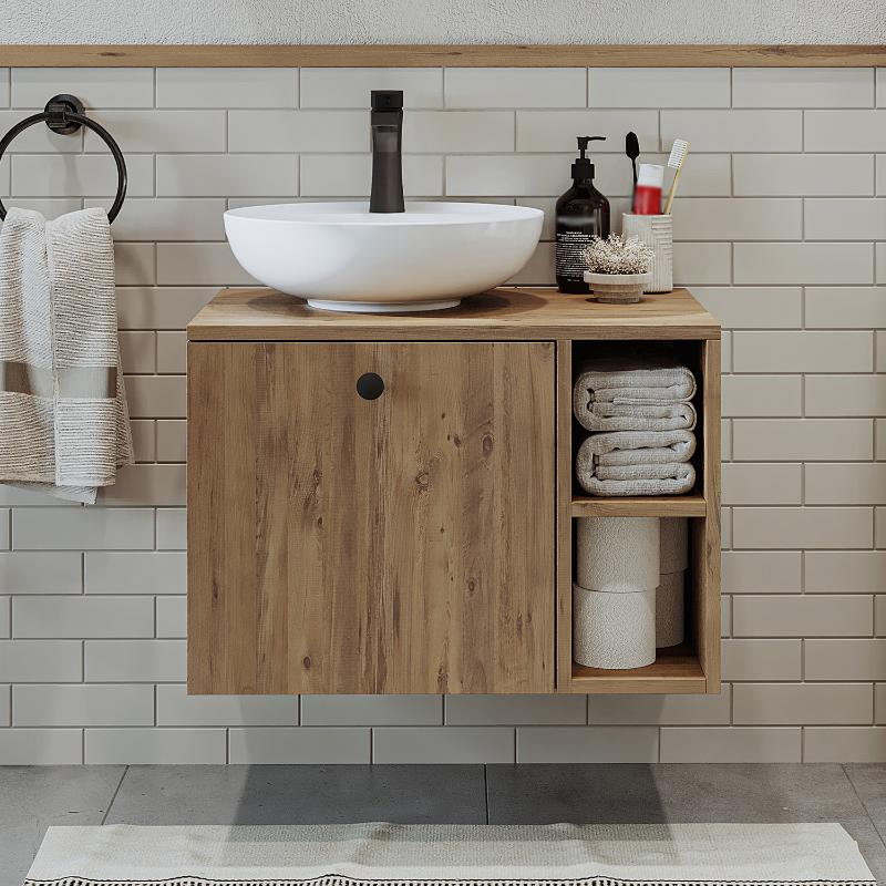Mobile bagno sospeso lavabo appoggio 65 cm rovere Ocean
