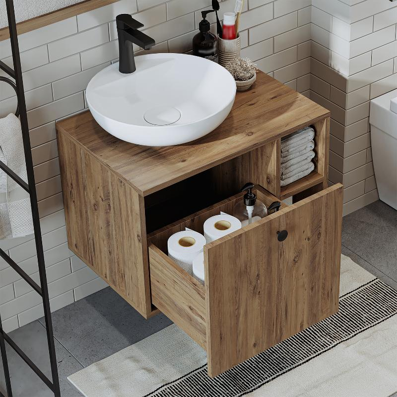 Mobile bagno sospeso lavabo appoggio 65 cm rovere Ocean
