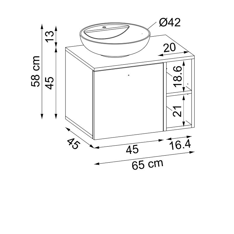 Mobile bagno sospeso lavabo appoggio 65 cm rovere Ocean