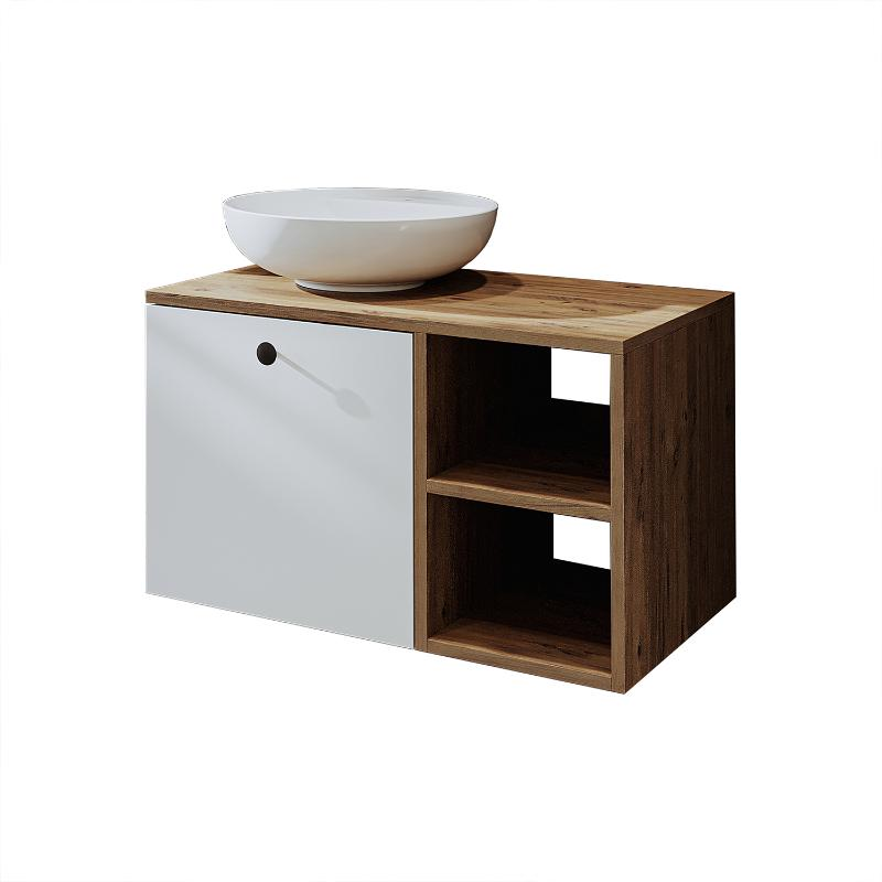 Mobile bagno sospeso lavabo appoggio 75 cm rovere bianco Ocean