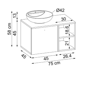 Mobile bagno sospeso lavabo appoggio 75 cm rovere bianco Ocean