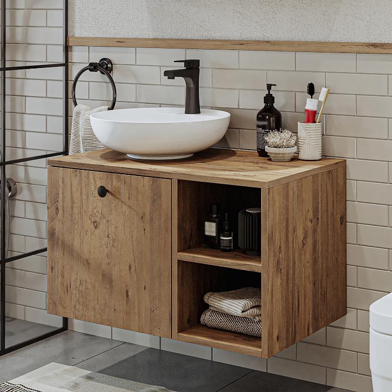 Mobile bagno sospeso lavabo appoggio 75cm rovere Ocean