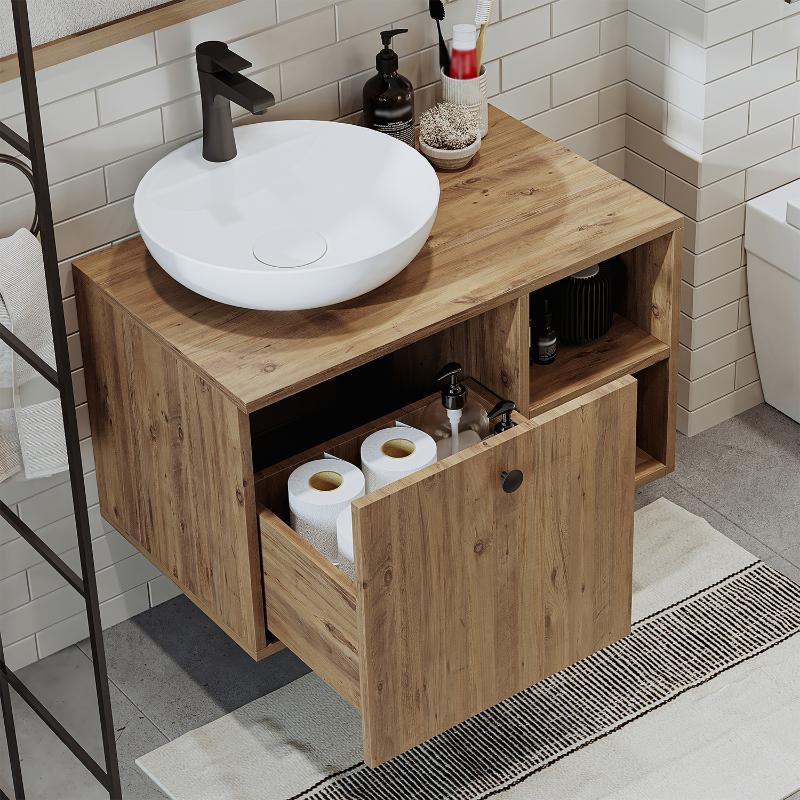 Mobile bagno sospeso lavabo appoggio 75cm rovere Ocean