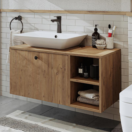 Mobile bagno sospeso lavabo appoggio rettangolare 95 cm rovere Ocean