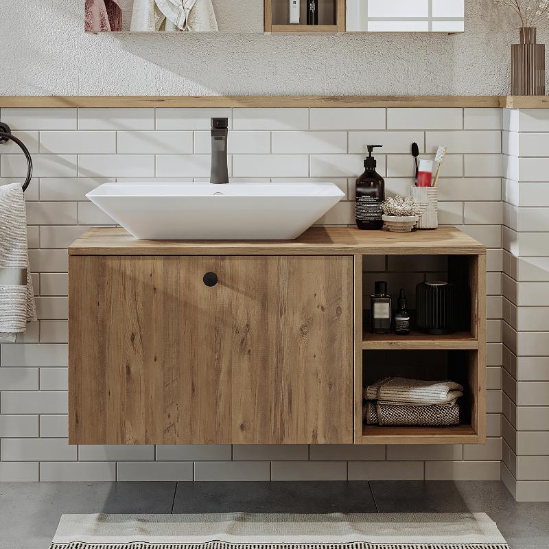 Mobile bagno sospeso lavabo appoggio rettangolare 95 cm rovere Ocean
