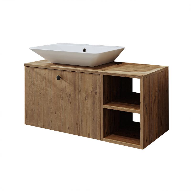 Mobile bagno sospeso lavabo appoggio rettangolare 95 cm rovere Ocean