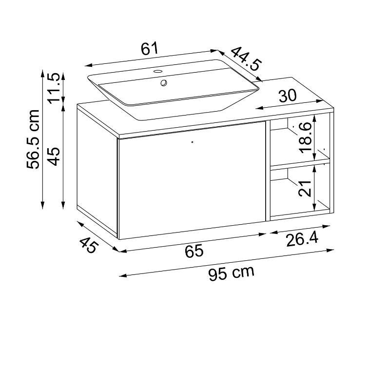Mobile bagno sospeso lavabo appoggio rettangolare 95 cm rovere Ocean