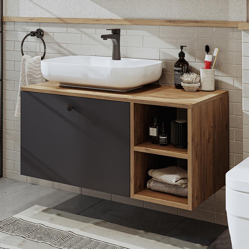 Mobile bagno sospeso lavabo tondo 95 cm rovere antracite Ocean