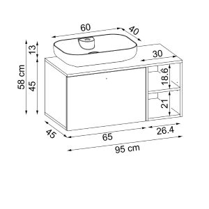 Mobile bagno sospeso lavabo tondo 95 cm rovere antracite Ocean