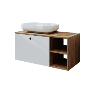 Mobile bagno sospeso lavabo appoggio tondo 95 cm rovere bianco Ocean