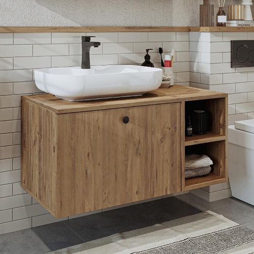 Mobile bagno sospeso lavabo appoggio tondo 95 cm rovere Ocean