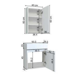 Mobile bagno sospeso lavabo incasso specchio 50 cm bianco Drift