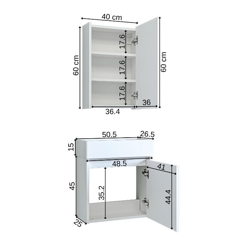 Mobile bagno sospeso lavabo incasso specchio 50 cm bianco Drift