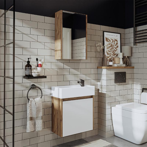 Mobile bagno sospeso lavabo incasso specchio 50 cm rovere bianco Drift
