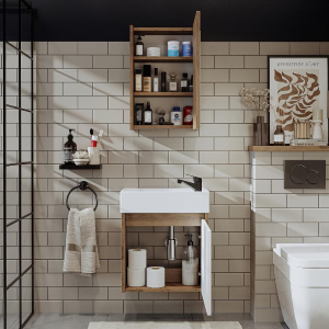 Mobile bagno sospeso lavabo incasso specchio 50 cm rovere bianco Drift