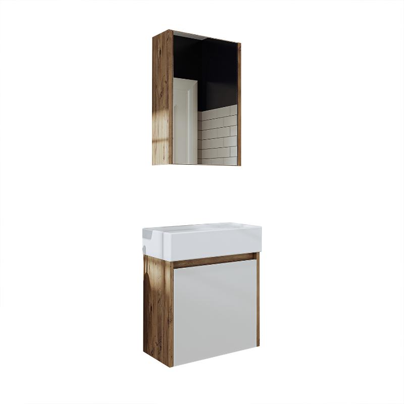 Mobile bagno sospeso lavabo incasso specchio 50 cm rovere bianco Drift
